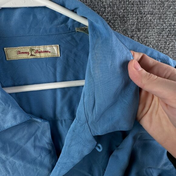 Tommy Bahama Silk Button Up Shirt Short Sleeve Mens Hawaii Blue 2XL Solid Adult - Picture 16 of 16
